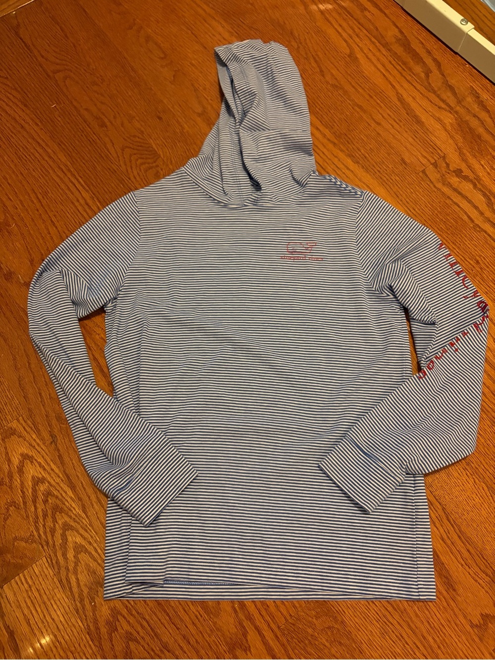 Vineyard vines Blue & White Striped Hooded Long-Sleeve Top